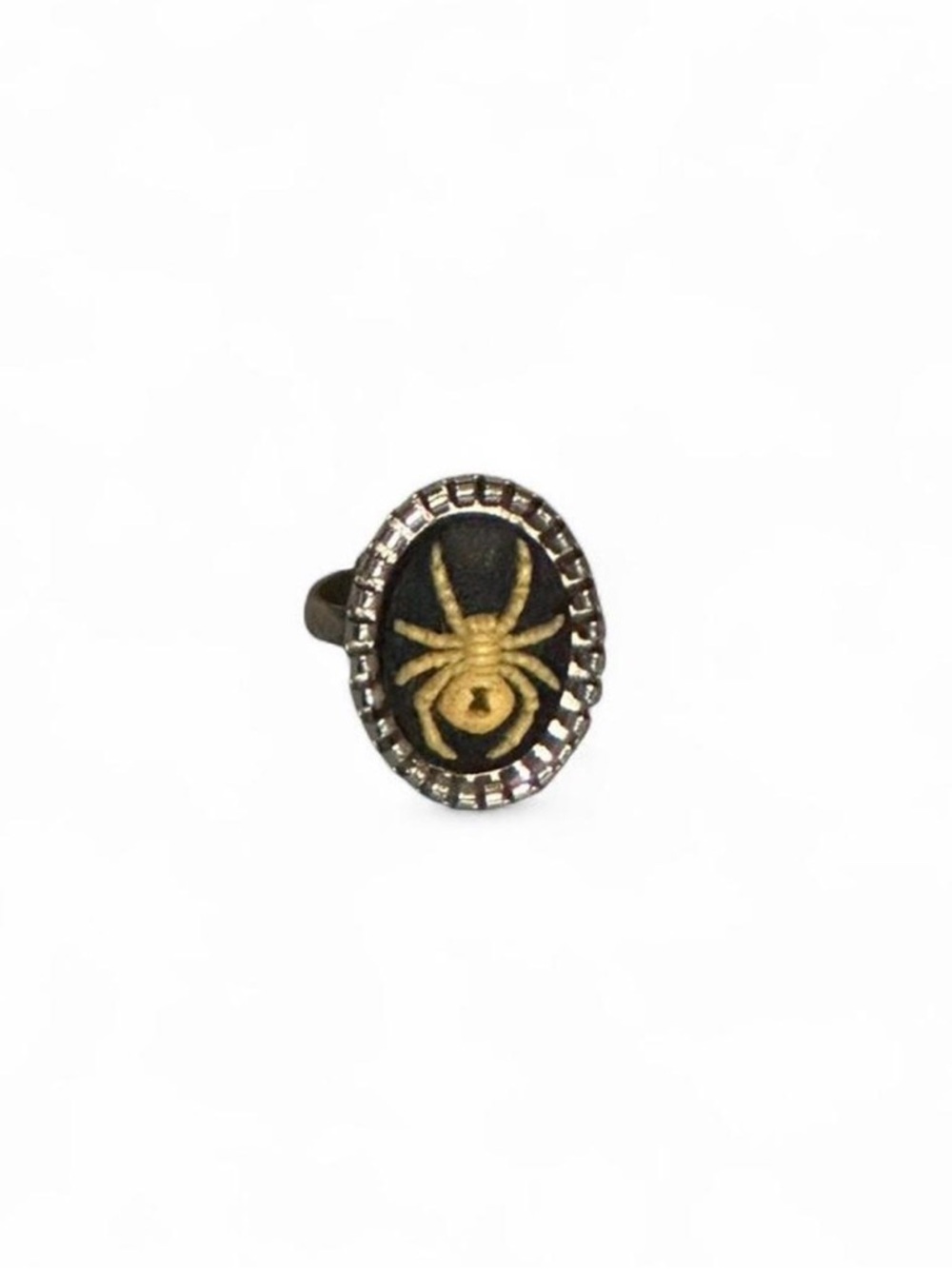Oval Black Spider Motif Ring